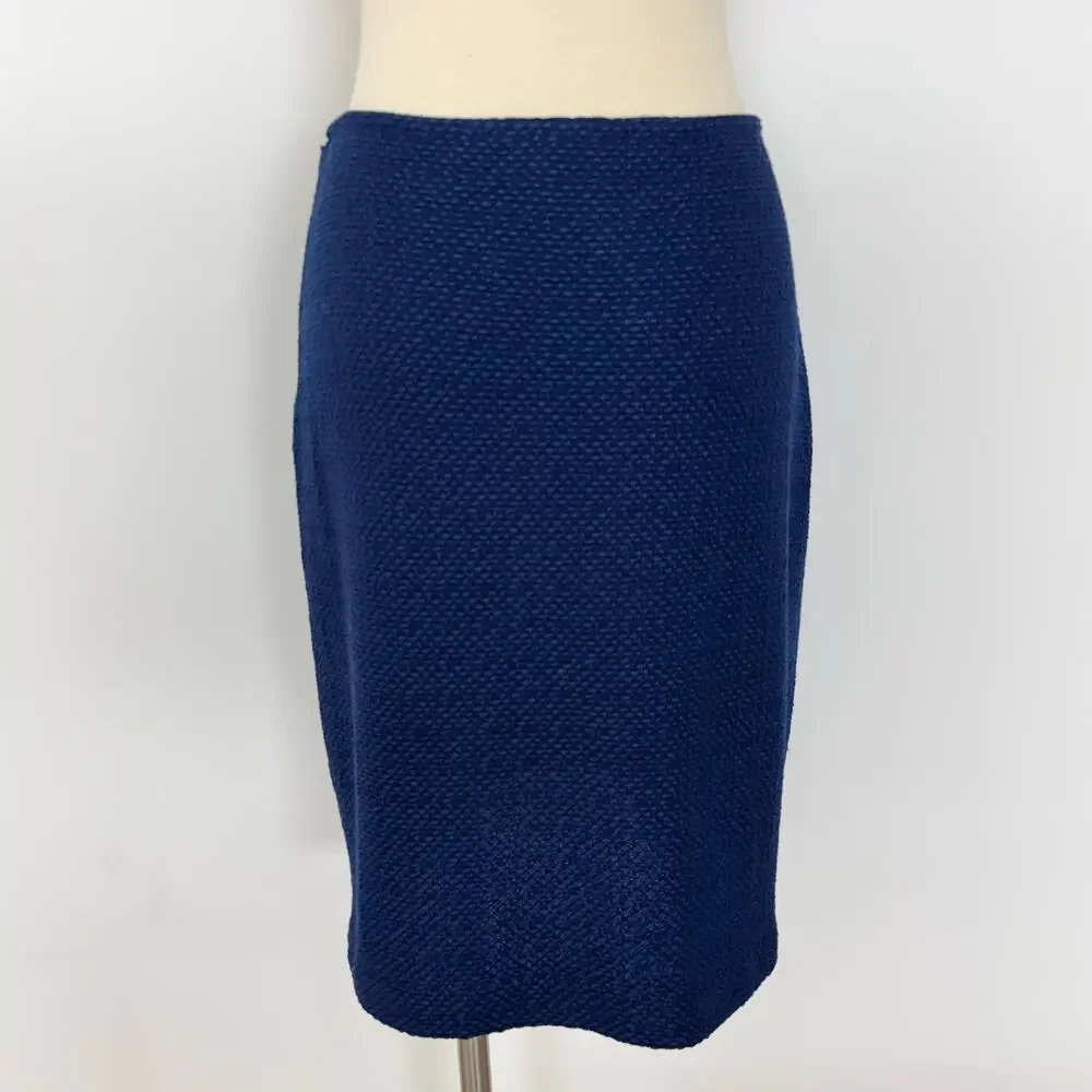 St. John Textured Wool Blend Pencil Skirt Navy/Blue Size: 10